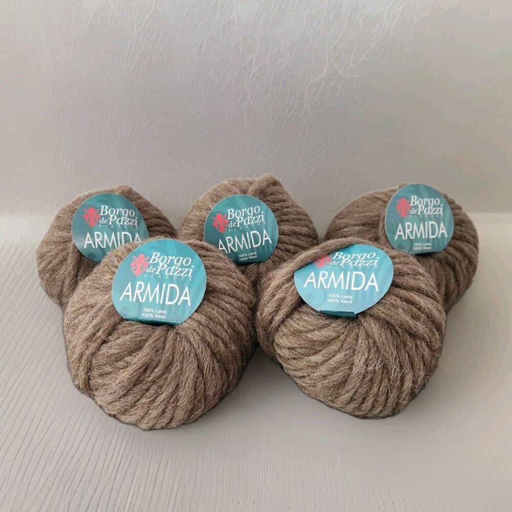 Borgo de Pazzi Armida Yarn Lot 5 100% Wool Bulky Chunky Brown Made Italy
